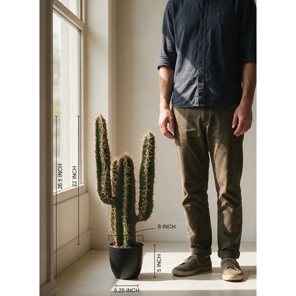 Wrought Studio™ Desert Noir Cactus In Black Pot, Artificial Cactus